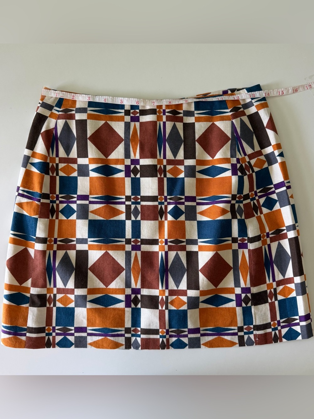 Sezane Geometric Plaid Mini Skirt in Navy, Mustard, Rust & Cream - Picture 7 of 8
